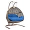 Leisuremod Wicker Hanging Double Egg Swing Chair with Blue Cushions EKDBG-57BU - alternate 2